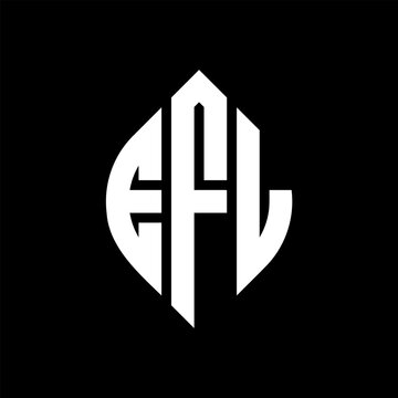 EFL circle letter logo design with circle and ellipse shape. EFL ellipse letters with typographic style. The three initials form a circle logo. EFL Circle Emblem Abstract Monogram Letter Mark Vector.