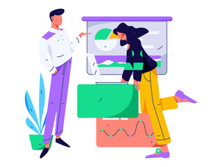 Flat vector illustration of business people operating work scene
