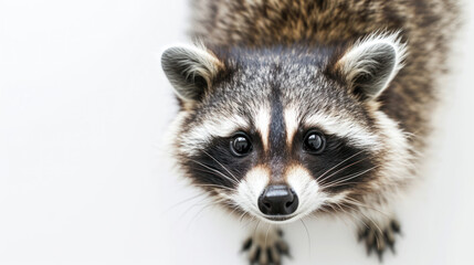 a racoon on white background is looking up. Generative AI