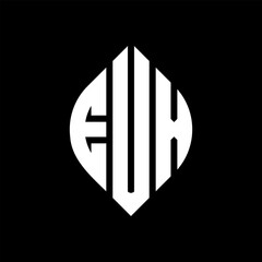 EUX circle letter logo design with circle and ellipse shape. EUX ellipse letters with typographic style. The three initials form a circle logo. EUX Circle Emblem Abstract Monogram Letter Mark Vector.