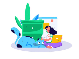 Flat vector illustration of business people operating work scene
