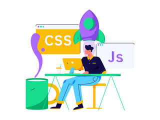 Flat vector illustration of business people operating work scene
