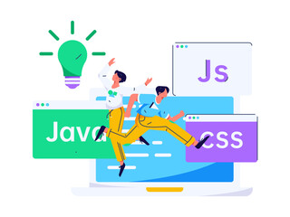 Flat vector illustration of business people operating work scene
