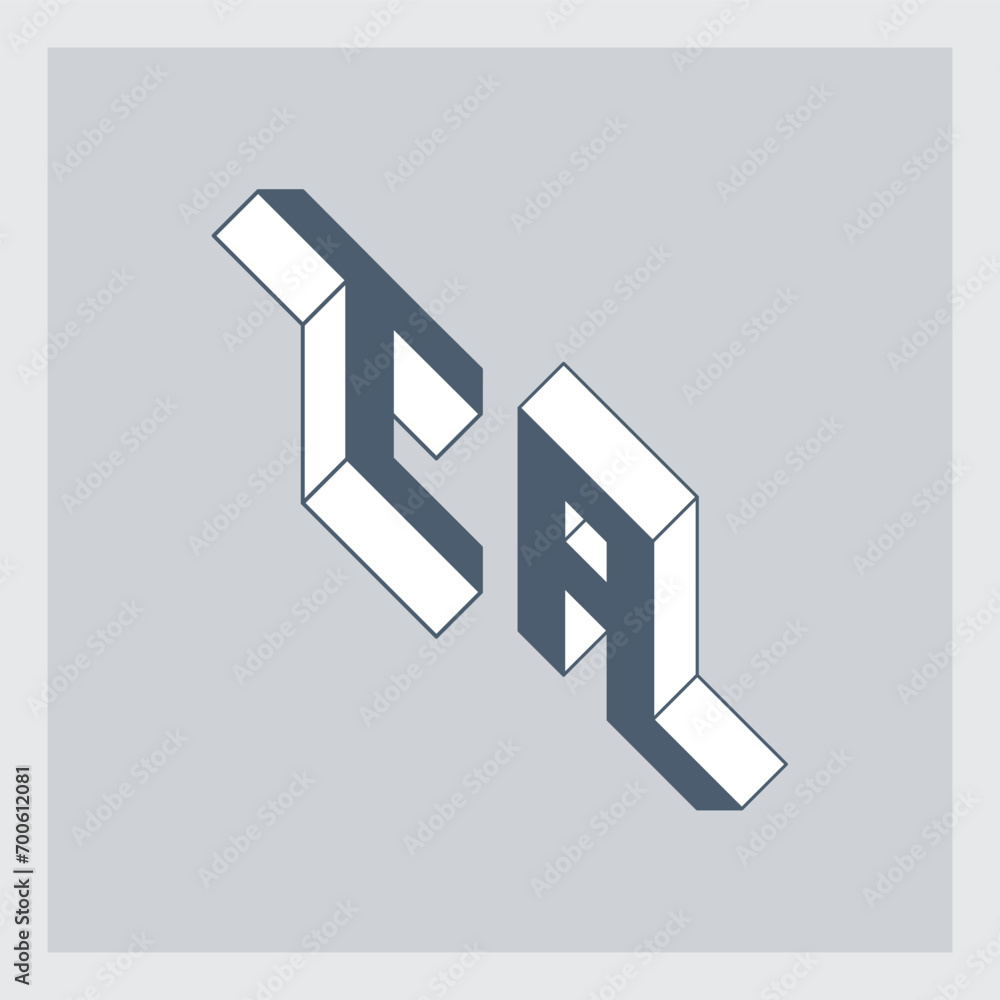 Poster c and a - monogram or logotype. isometric 3d font for design. volume alphabet. outline fonts. three-