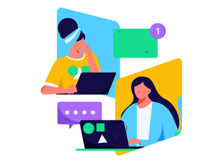 Flat vector illustration of business people operating work scene
