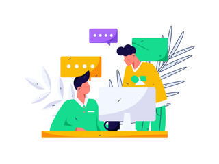 Flat vector illustration of business people operating work scene
