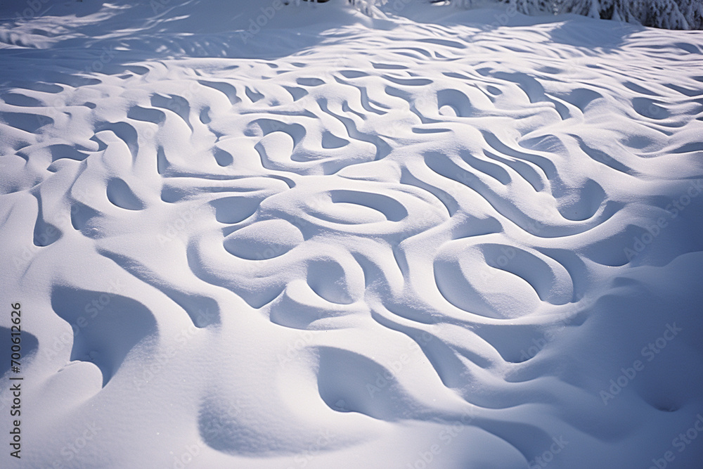 Poster an artistic view of the intricate patterns created in the snow by the force of an avalanche.