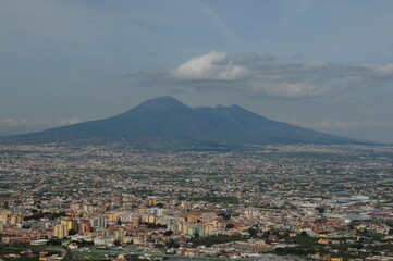 View From Valico Di Chiunzi To Mount Vesuvius In Italy On A Wonderful Spring Day With A Few Clouds In The Sky