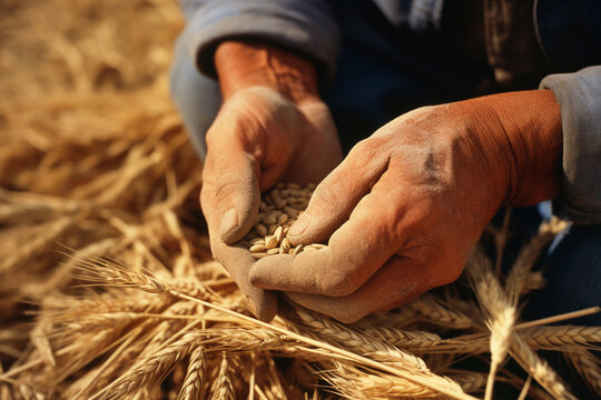 An image of a farmer's hands gently separating wheat grains from the chaff.