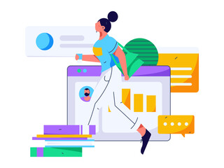 Flat vector illustration of business people operating work scene
