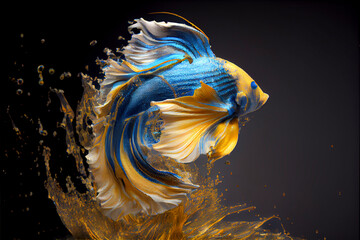 Golden Betta Splendor in Silken Swirls, Created with Generative AI Technology