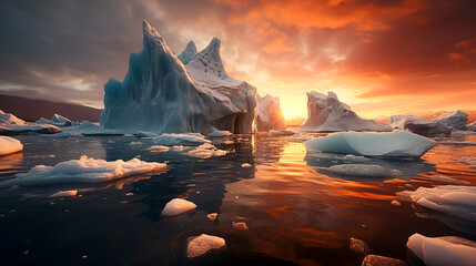 Arctic Majesty at Sunset, Created with Generative AI Technology