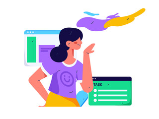 Flat vector illustration of business people operating work scene
