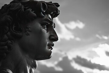 A beautiful stone stoic sculpture, statue of david portraying masculinity and stoicism.