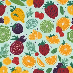 Vector sketch pattern: Fruits and veggies in seamless style. Ideal for designs