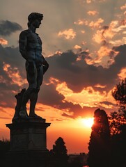 A beautiful stone stoic sculpture, statue of david portraying masculinity and stoicism.