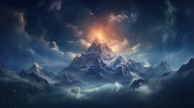 night mountain with star, wellpaper