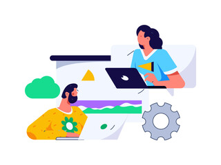 Flat vector illustration of business people operating work scene
