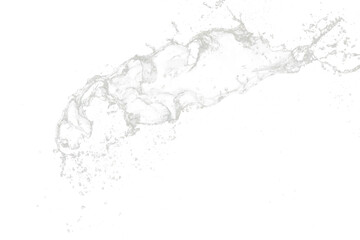 Fototapeta premium Shape form throw of Water splashes into drop water attack fluttering in air and stop motion freeze shot. Splash Water for explosion texture graphic resource elements, black background isolated