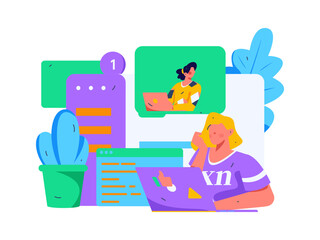 Flat vector illustration of business people operating work scene
