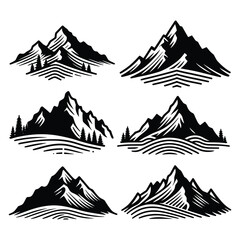 Fototapeta premium Set of mountain silhouettes isolated on a white background, Vector illustration.