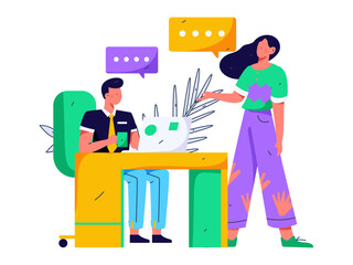 Flat vector illustration of business people operating work scene
