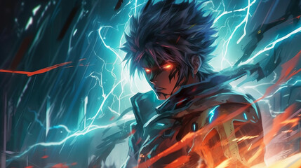 Anime-Krieger im elektrischen Sturm