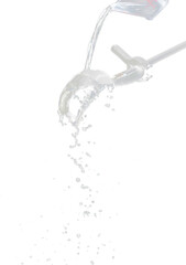 Pouring Water on pants object to create shape form splash fluttering in droplet and wave. Pouring...