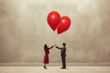 red heart-shaped balloon captures the spirit of Valentine's Day, celebrating the bond between couples. Generative AI.