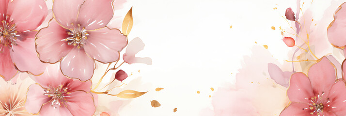 Elegant watercolor blossoms with golden accents exude a serene, graceful atmosphere.