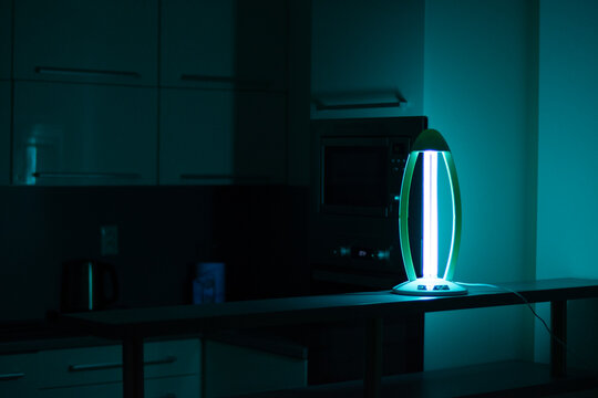 germicidal uvc sterilization lamp for home use. Surface and air disinfection. Ultraviolet light cleaning to destroy bacteria, microbes and viruses.