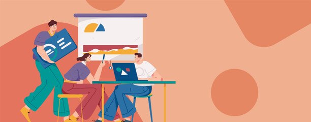 Flat vector illustration of business people operating work scene
