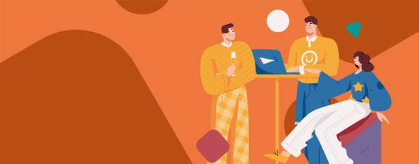 Flat vector illustration of business people operating work scene
