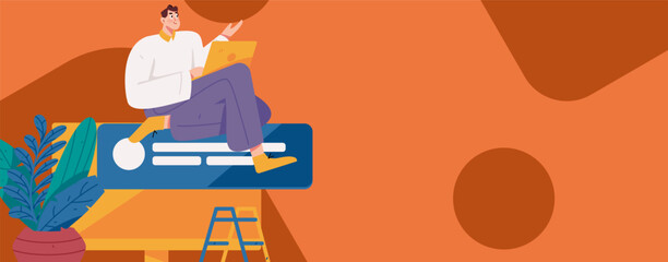 Flat vector illustration of business people operating work scene
