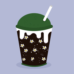 Flat Design Illustration with Takeaway Cup of Hot Drink and Vanilla Cream ,Daisy