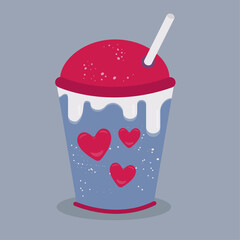 Flat Design Illustration with Takeaway Cup of Hot Drink and Vanilla Cream ,Hearts