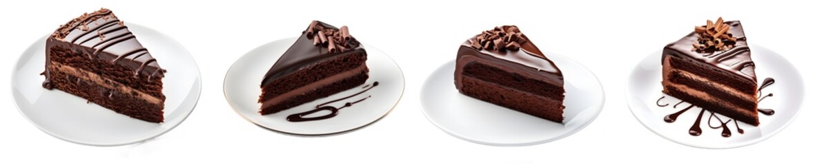 chocolate cake isolated on a transparent PNG background, white background, Generative Ai