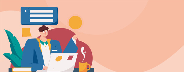 Flat vector illustration of business people operating work scene
