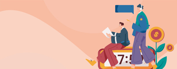 Flat vector illustration of business people operating work scene
