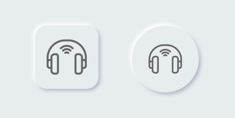 Wireless headphone line icon in neomorphic design style. Earphones signs vector illustration.