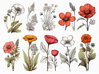 Beautiful hand drawn vector illustration of poppies and wildflowers. Created using generative AI tools
