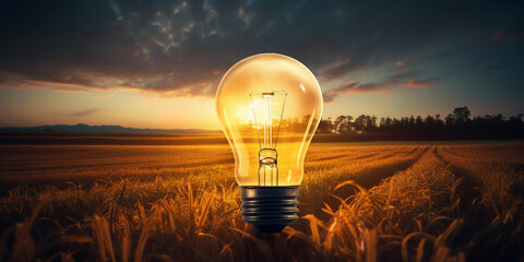 light bulb in a field with wind turbines