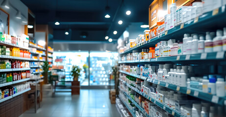 Supermarket shelves, pharmacies.