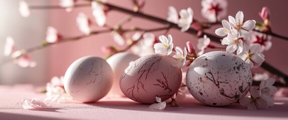 cute easter eggs on a pink background with flowers on them