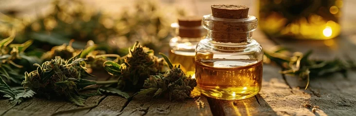 Deurstickers different types of cannabis oil being used © olegganko