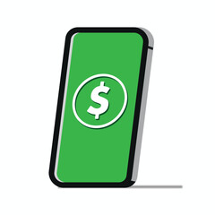 e-money dollar currency screen phone mobile banking illustration vector
