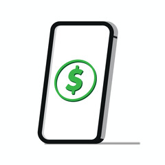 e-money dollar currency screen phone mobile banking illustration vector