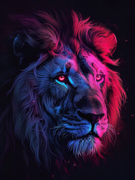 Lion - Stylistic Vibrant Neon Mascot Design