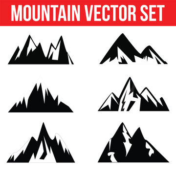 6 Mountain silhouette set. Montain outline images. Vector Illustration design.