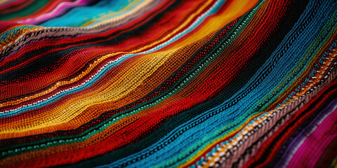 poncho Mexican cinco de mayo rug serape fiesta traditional Mexico Mexican poncho serape background with stripes pattern copy space maya falsa blanket minimal simple backdrop - obrazy, fototapety, plakaty